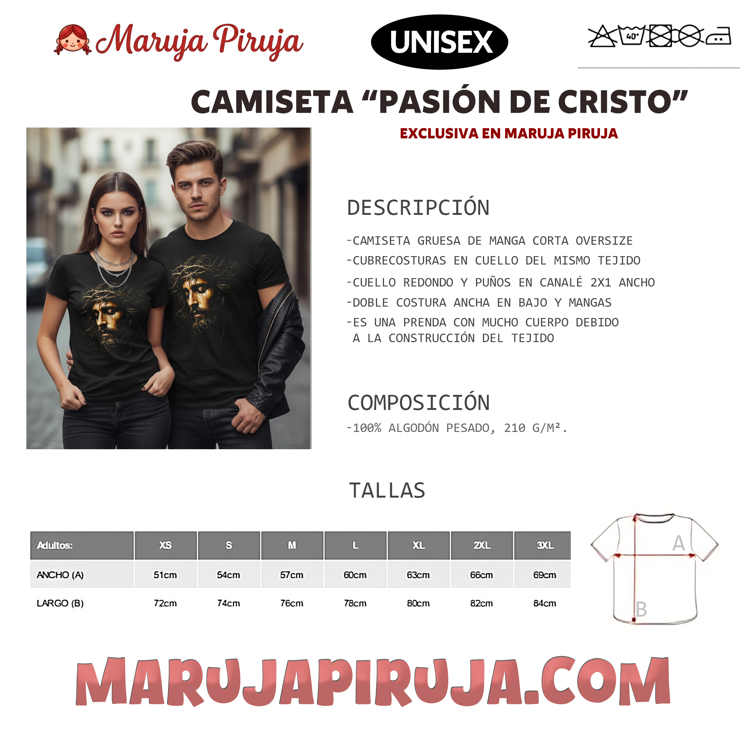 1 Etiqueta tienda maruja Piruja Negra manga corta pasion de cristo Camiseta “Pasión de Cristo” - Imagen 3