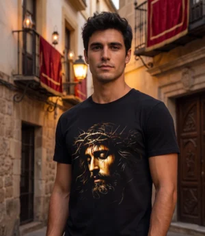 chico con camiseta pasion de cristo