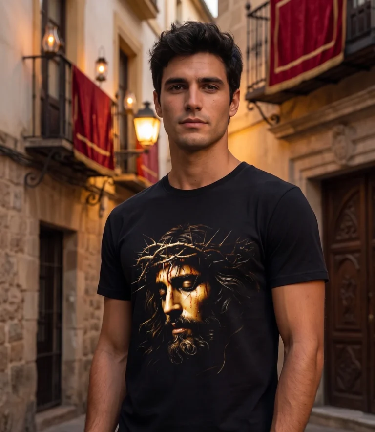 chico con camiseta pasion de cristo