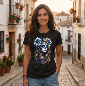 Camiseta "Blue Katrina" - Calavera Mexicana