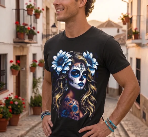 Camiseta "Blue Katrina" - Calavera Mexicana