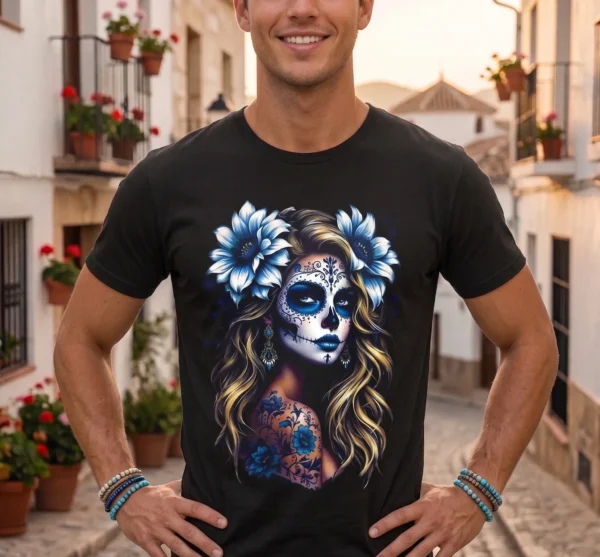 Camiseta "Blue Katrina" - Calavera Mexicana