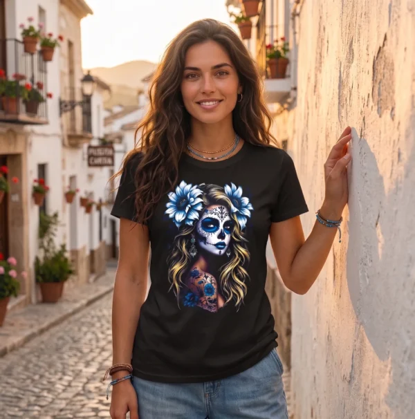 Camiseta "Blue Katrina" - Calavera Mexicana