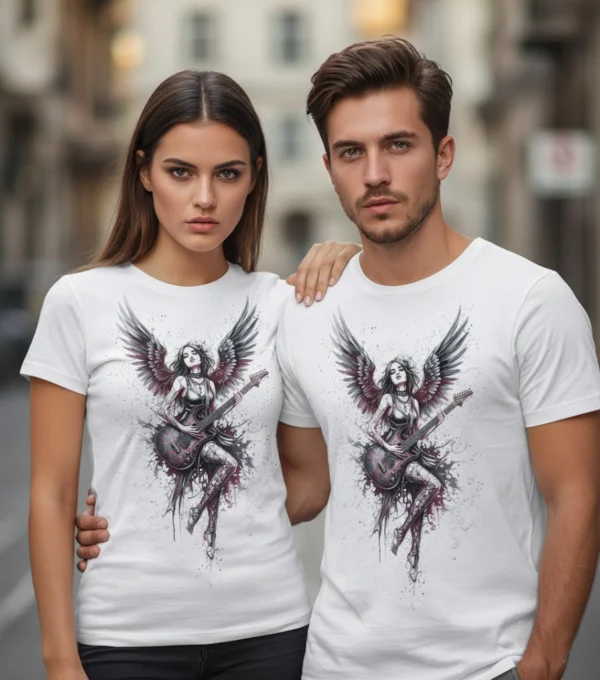 Modelos tienda maruja Piruja Blanca Electric Darkness Camiseta "Electric Darkness" - Angel Rockero