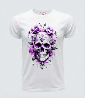 Camiseta "Calavera Amatista" - Cráneo y Rosas Púrpuras