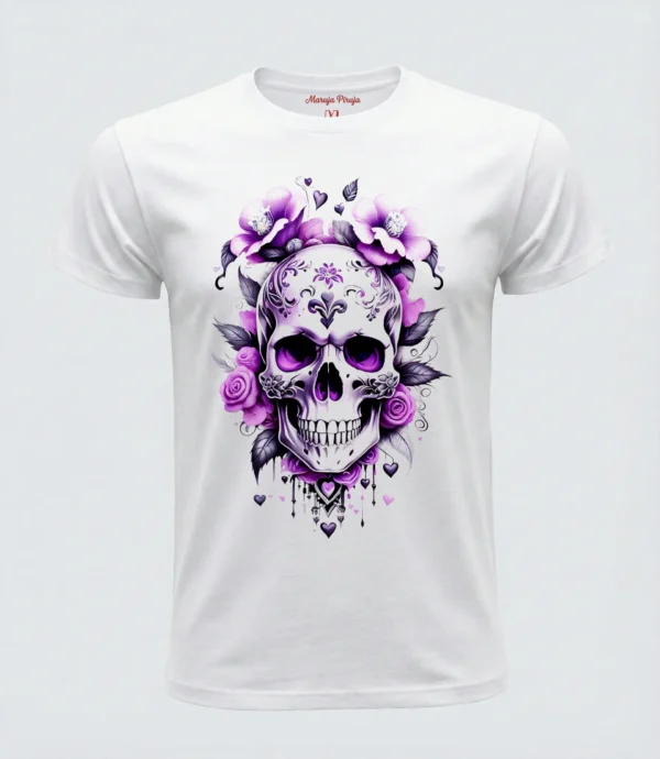 Camiseta "Calavera Amatista" - Cráneo y Rosas Púrpuras Maruja Piruja Camiseta "Calavera Amatista" - Cráneo y Rosas Púrpuras
