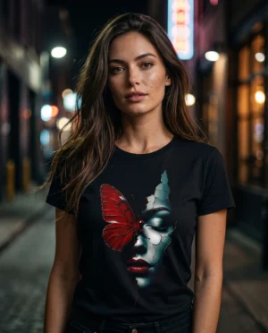 Camiseta "Metamorfosis Rota" - Rostro y Mariposa Roja