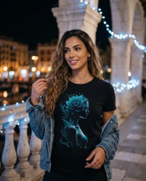 Camiseta "Silueta Loto Azul" - Diseño Místico