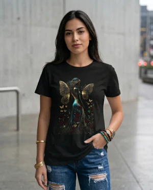 Camiseta "Silueta Alada" - Hada y Mariposas Doradas