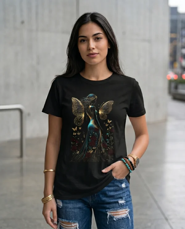 Camiseta "Silueta Alada" - Hada y Mariposas Doradas