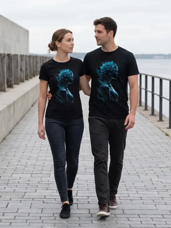 Camiseta "Silueta Loto Azul" - Diseño Místico