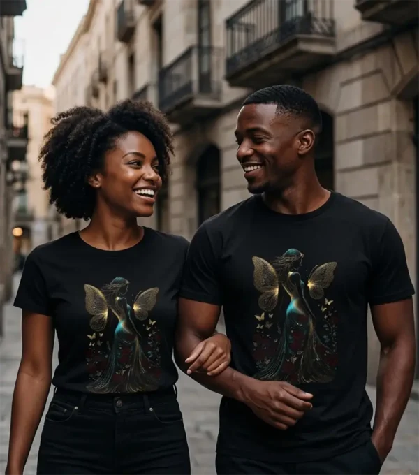 Camiseta "Silueta Alada" - Hada y Mariposas Doradas